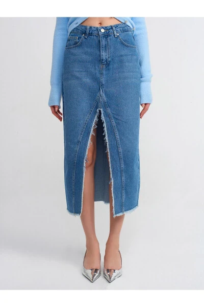 80560 Fringe Long Skirt - Blue - 10