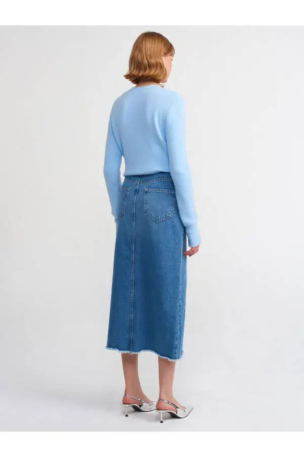 80560 Fringe Long Skirt - Blue - 2