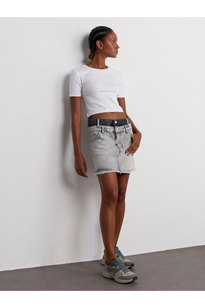 80565 Two-Tone Mini Denim Skirt-Gray - DILVIN