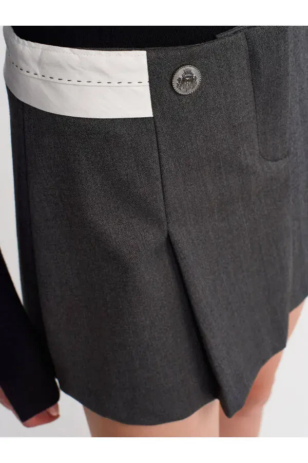 80792 Pleated Curved Belt Skirt - Anthracite - 5