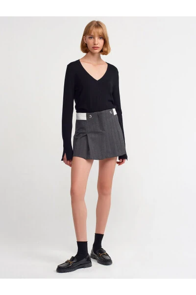 80792 Pleated Curved Belt Skirt - Anthracite - 6