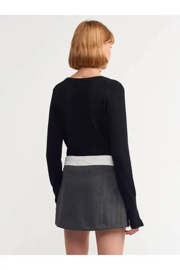 80792 Pleated Curved Belt Skirt - Anthracite - 2