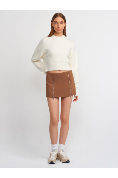 80810 Zippered Shorts Skirt-Camel - 13