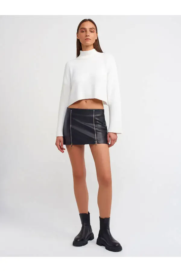 80817 Zippered Faux Leather Shorts Skirt - Black - 9