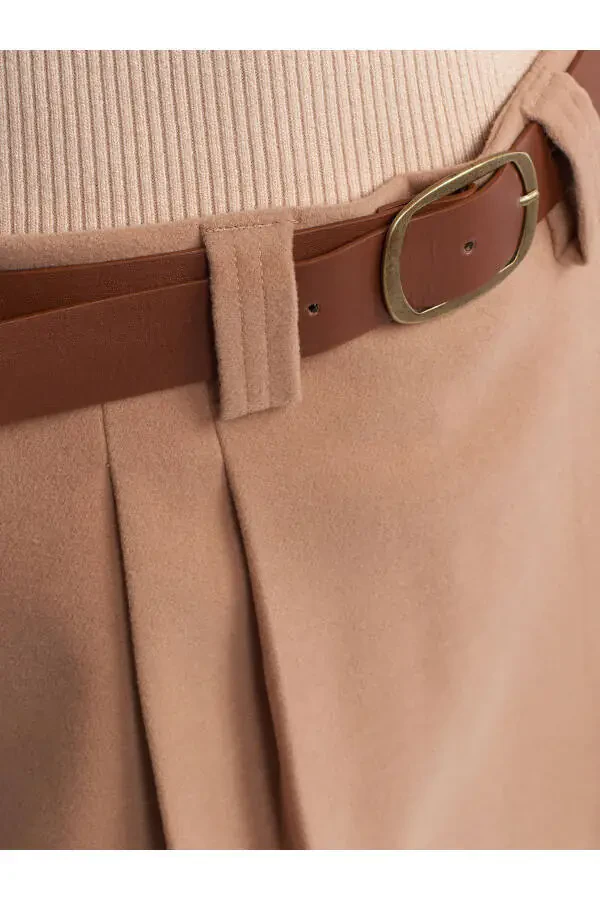 80830 Belted Double Mini Shorts Skirt - Camel - 7
