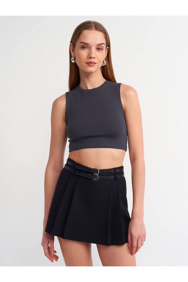 80834 Double Belt Shorts Skirt - Black - 3