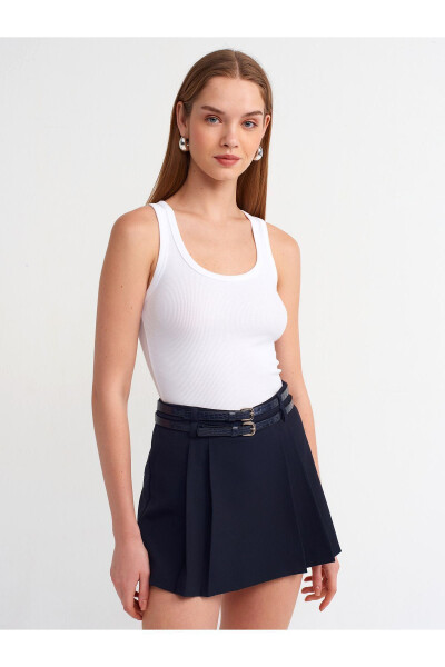 80834 Double Belt Shorts Skirt-Navy - 3