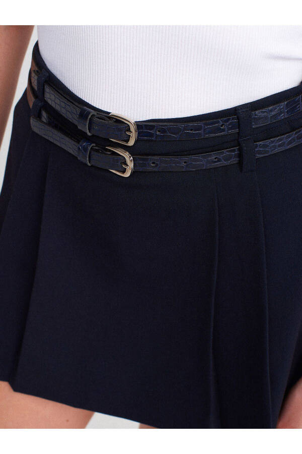 80834 Double Belt Shorts Skirt-Navy - 4