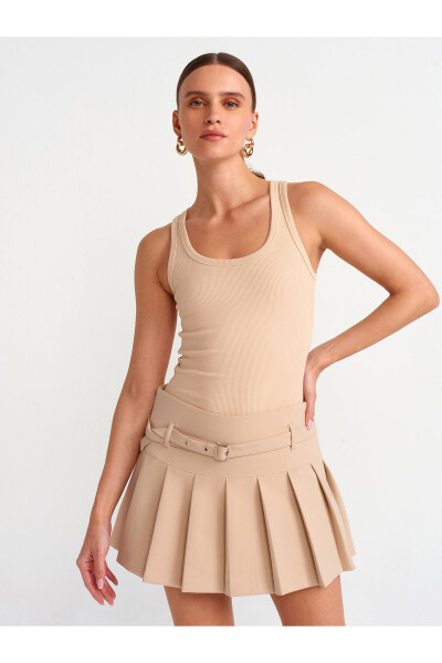 80836 Pleated Shorts Skirt - Beige - 4