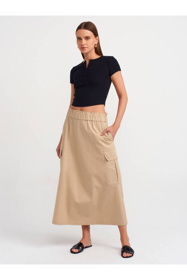 80837 Wide Elastic Waistband Skirt - Camel - 9