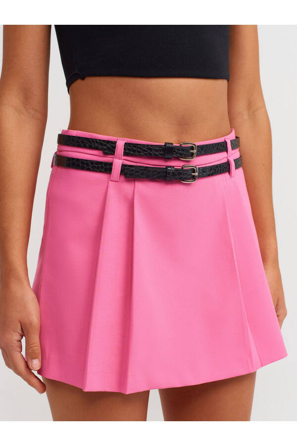 80840 Double Belt Shorts Skirt-Fuchsia - 16