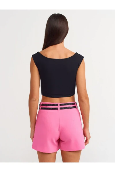 80840 Double Belt Shorts Skirt-Fuchsia - DILVIN (1)