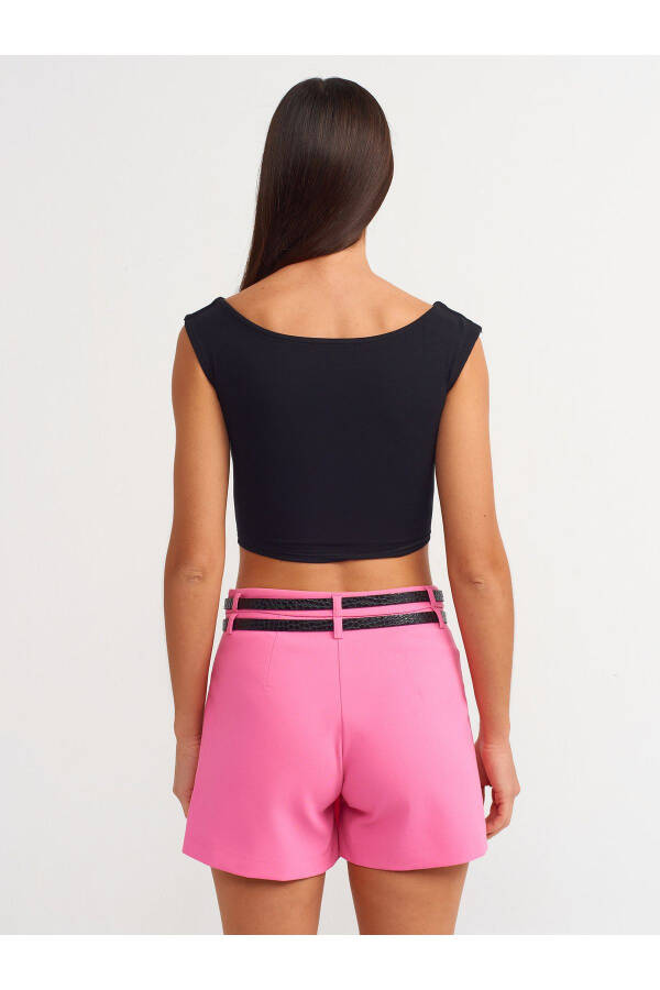 80840 Double Belt Shorts Skirt-Fuchsia - 2