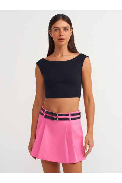 80840 Double Belt Shorts Skirt-Fuchsia - 3