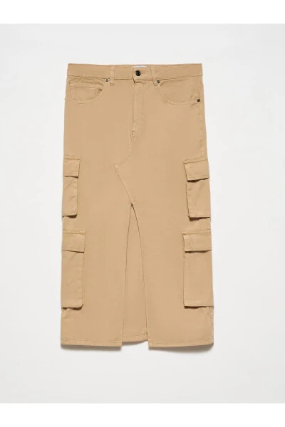 80858 Cargo Pocket Midi Skirt - Beige - DILVIN