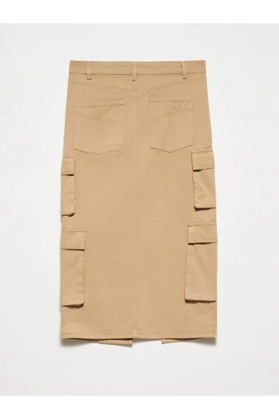 80858 Cargo Pocket Midi Skirt - Beige - DILVIN (1)