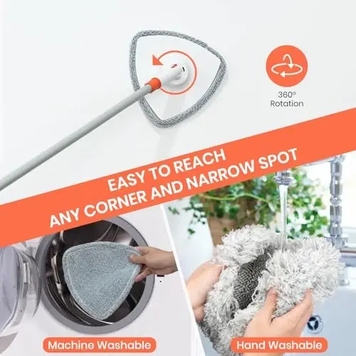 Wall Cleaner Mop with 83.5” Long Handle,Baseboard Cleaner Mop 360°Rotatable Adjustable,Ceiling Duster Tool with 3 Replacement Pads for Walls, Window, Floor - 5