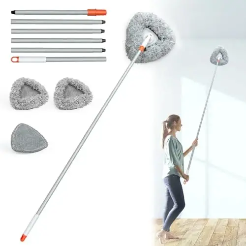 Wall Cleaner Mop with 83.5” Long Handle,Baseboard Cleaner Mop 360°Rotatable Adjustable,Ceiling Duster Tool with 3 Replacement Pads for Walls, Window, Floor - Ajimy