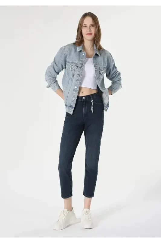 891 Maya Slim Fit Mid-Rise Tapered Leg Dark Blue Women's Pants - 3