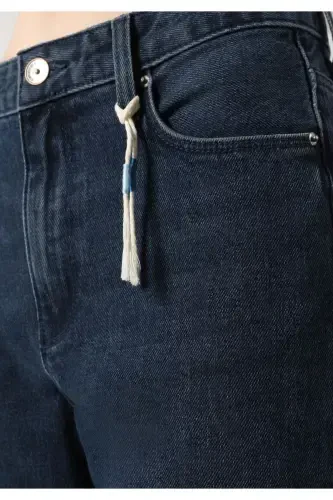 Slim Fit Orta Bel Daralan Paça Kadın Koyu İndigo Jean Pantolon - 6
