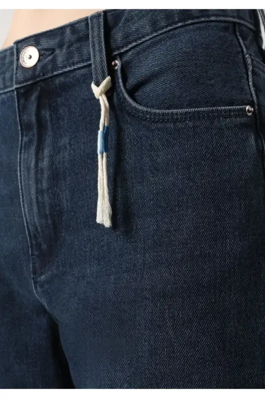 Slim Fit Orta Bel Daralan Paça Kadın Koyu İndigo Jean Pantolon - 6