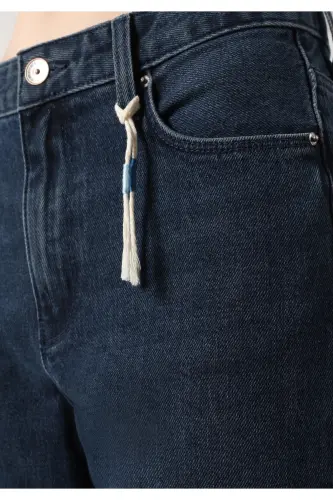 Slim Fit Orta Bel Daralan Paça Kadın Koyu İndigo Jean Pantolon - CROBLE WASH - 6