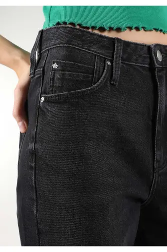 Slim Fit Orta Bel Daralan Paça Kadın Siyah Jean Pantolon - BLARY WASH - 5
