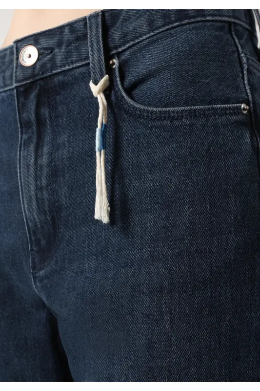 891 Maya Slim Fit O'rta Bel Toraydigan Oyoqlari Qorong'i Ko'k Ayollar Shimini - 6