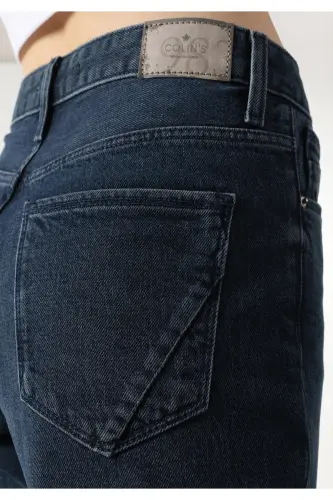 891 Maya Slim Fit O'rta Bel Toraydigan Oyoqlari Qorong'i Ko'k Ayollar Shimini - 7