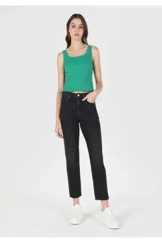 891 Maya Slim Fit O'rta Bel Torayotgan Oyoqli Qora Ayollar Jinsi Shimini - 1