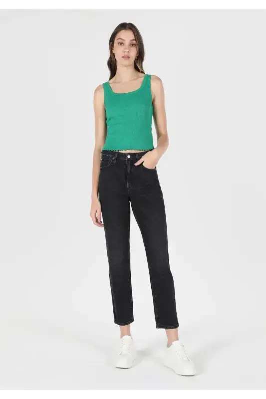 891 Maya Slim Fit O'rta Bel Torayotgan Oyoqli Qora Ayollar Jinsi Shimini - 1