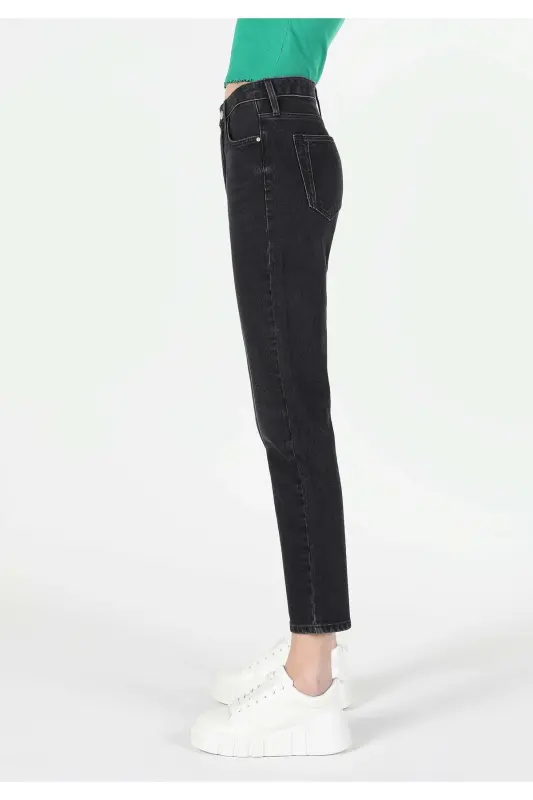 891 Maya Slim Fit O'rta Bel Torayotgan Oyoqli Qora Ayollar Jinsi Shimini - 3