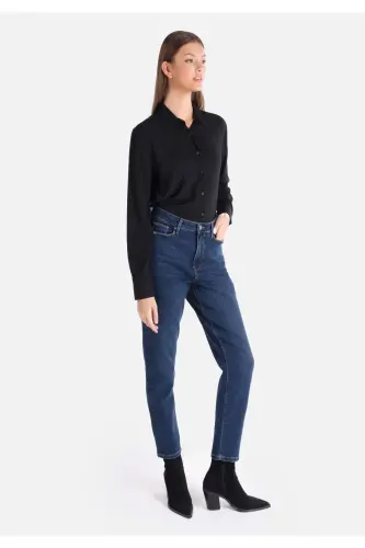 896 Maria Mom Fit High Waist Skinny Leg Blue Women's Pants - 3