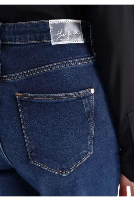 Mom Fit Yüksek Bel Daralan Paça Kadın İndigo Jean Pantolon - 5