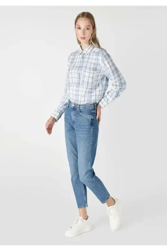 896 Maria Mom Fit Yuqori Bel Toraydigan Oyoqli Jinsi Shimlar Ayollar uchun - 3