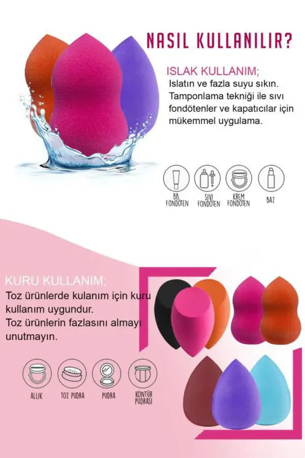 8'li Makyaj Süngeri (ARMUT-KESİK UÇLU-YUMURTA) - 3
