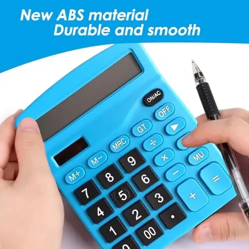 8 Pack Calculator Desktop, 12-Digit Solar Basic Calculator Dual Power Electronic Calculators with Large LCD Display Big Button for Office Home and School (Dark Blue) - 5