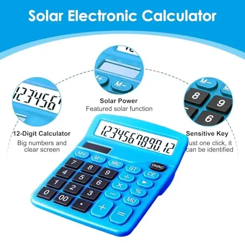 8 Pack Calculator Desktop, 12-Digit Solar Basic Calculator Dual Power Electronic Calculators with Large LCD Display Big Button for Office Home and School (Dark Blue) - BULEXY (1)