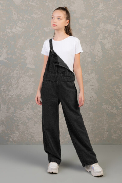 9-14 Yaş Pamuklu Kız Çocuk Gabardin Tulum-Siyah - 3