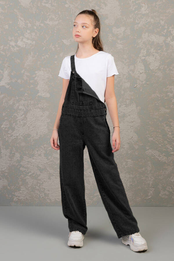 9-14 Yaş Pamuklu Kız Çocuk Gabardin Tulum-Siyah - 3