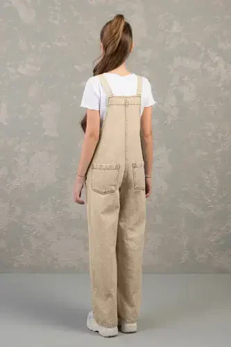 9-14 Yaş Pamuklu Kız Çocuk Gabardin Tulum-Bej - 3