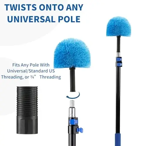 9pcs Twist-on Webster Cobweb Duster Head Brush | Spider Web Remover Brush | Cobweb Duster Head AttacModazoneent for Outdoor & Indoor Cleaning | Fits Standard 3/4 inch Threaded Poles (Blue) - 7