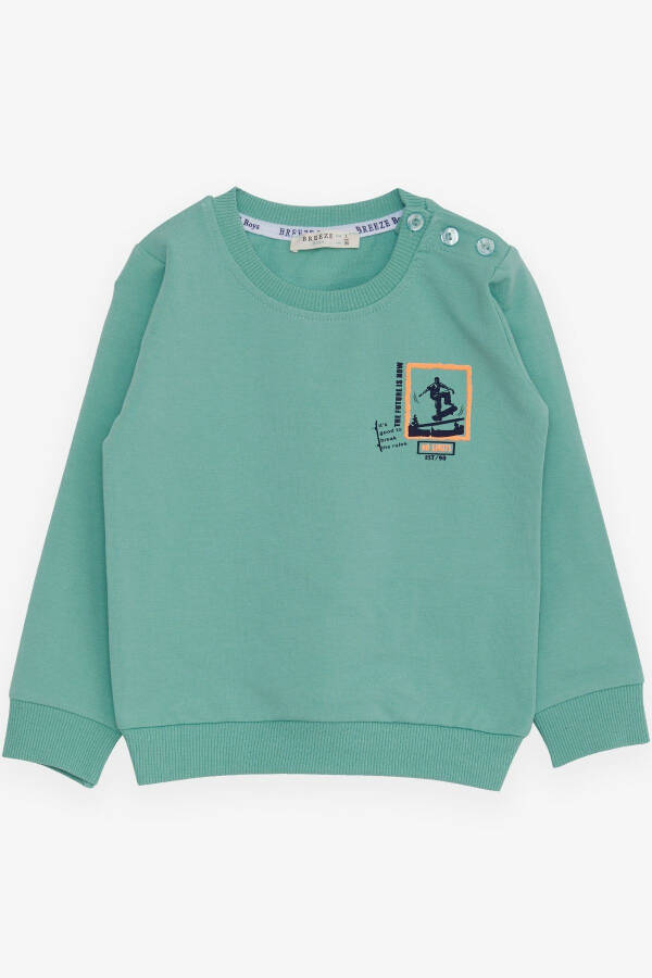 9 ay - 3 yaş arası erkek bebek sweatshirt, kaykaycı baskılı, mint yeşili - 5