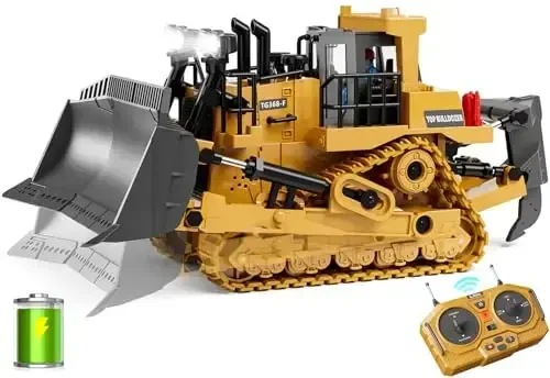 9-Channel Metal RC Bulldozer - Realistic Remote Control Kids Construction Play Toys with Lights and Sound, Track Type Tractor Toys for 3+ Boys Grandkids, Perfect 2025 Kids Birthday Gift for Ages 3-12+ 