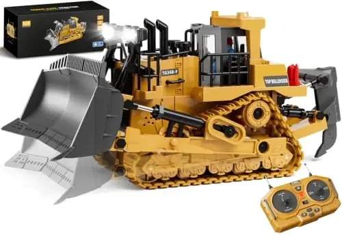 9-Channel Metal RC Bulldozer - Realistic Remote Control Kids Construction Play Toys with Lights and Sound, Track Type Tractor Toys for 3+ Boys Grandkids, Perfect 2025 Kids Birthday Gift for Ages 3-12+ - 1