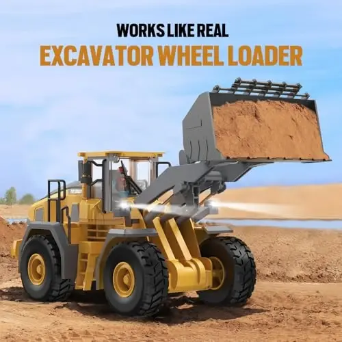 9-Channel Metal RC Wheel Loader - Remote Control Kids Construction Play Toys with Realistic Lights and Sound, 1: 20 Scale, Tractor Toys for 3+ Boys, Perfect 2024 Kids Birthday Gift for Ages 3-12+ - KIDMARKT (1)