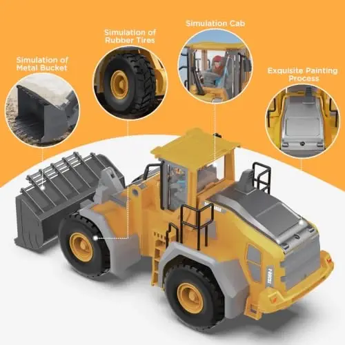 9-Channel Metal RC Wheel Loader - Remote Control Kids Construction Play Toys with Realistic Lights and Sound, 1: 20 Scale, Tractor Toys for 3+ Boys, Perfect 2024 Kids Birthday Gift for Ages 3-12+ - 3