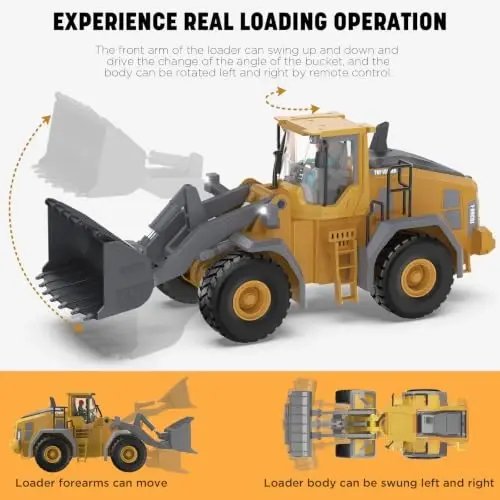 9-Channel Metal RC Wheel Loader - Remote Control Kids Construction Play Toys with Realistic Lights and Sound, 1: 20 Scale, Tractor Toys for 3+ Boys, Perfect 2024 Kids Birthday Gift for Ages 3-12+ - 4