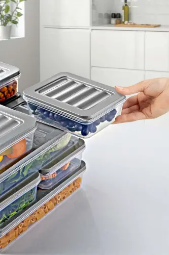 9 Piece Set Freshbox Microwave and Freezer Safe Storage Container Grey - 4