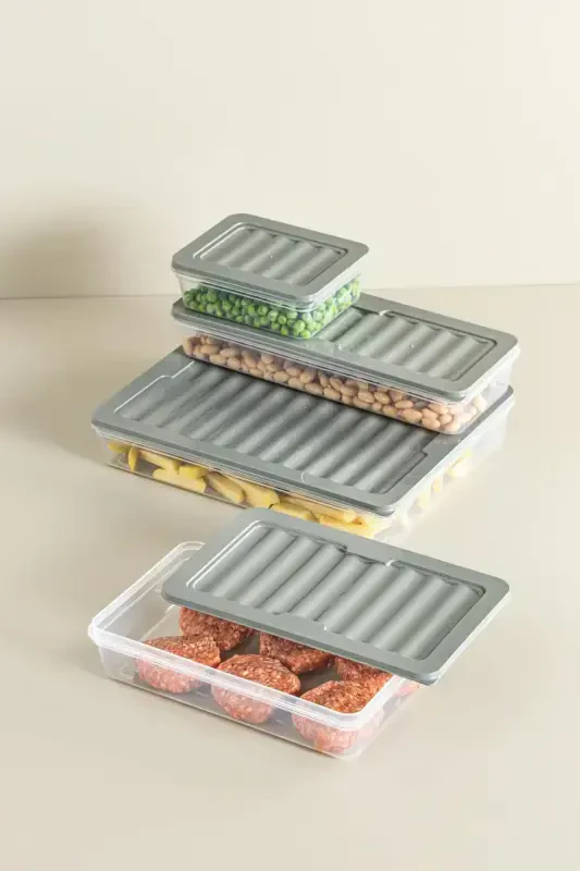 9 Piece Set Freshbox Microwave and Freezer Safe Storage Container Grey - 4